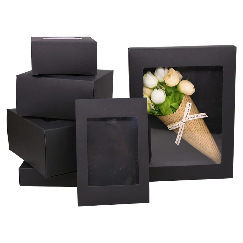 6Pcs Black/White Kraft Paper DIY Gift Box With Window Wedding Birthday Party Decoration Cake Packaging Box Event Party Gift Case