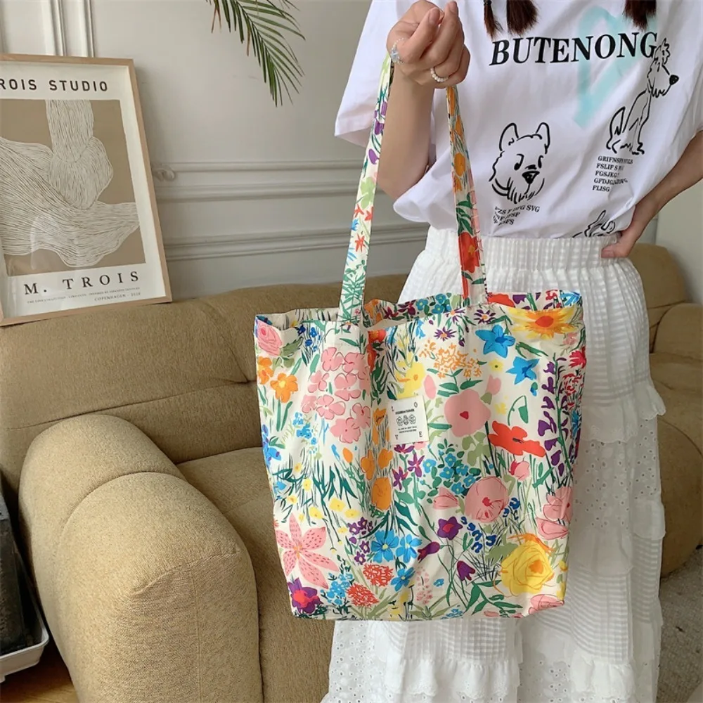 New Style Fashion Cotton Fabric Shoulder Bag for Women Vintage Floral Handbag Large Casual Capacity Shopper Tote Bags