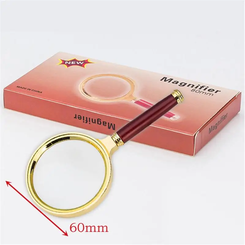 10X Handheld Magnifier With Wooden Handle 60mm Magnifying Glass Retro  for Home Learning Reading