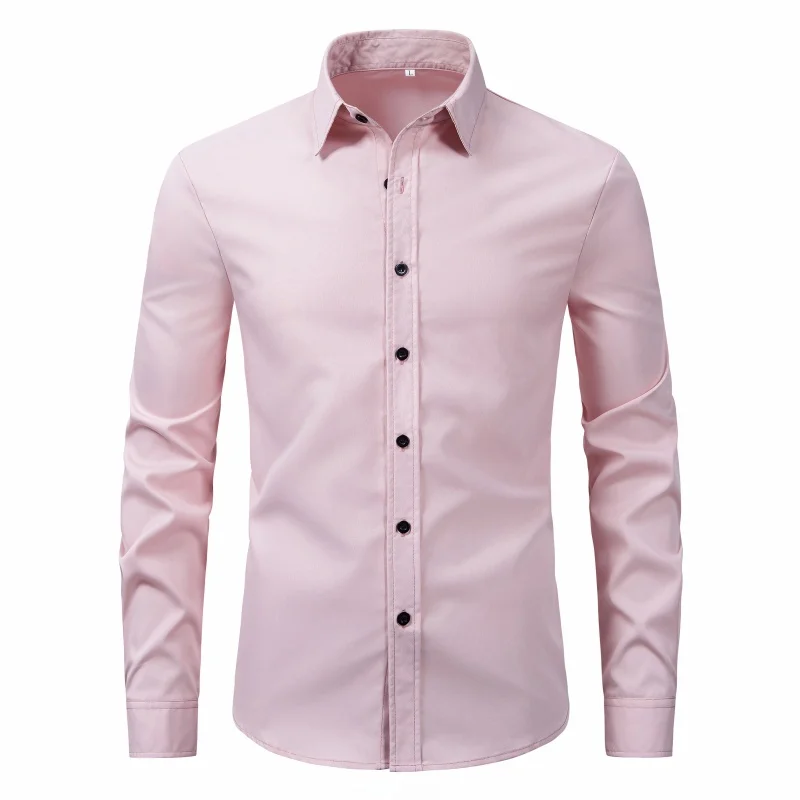 2024 New Long sleeved Solid Four Seasons Casual Shirt for Men\'s Foreign Trade