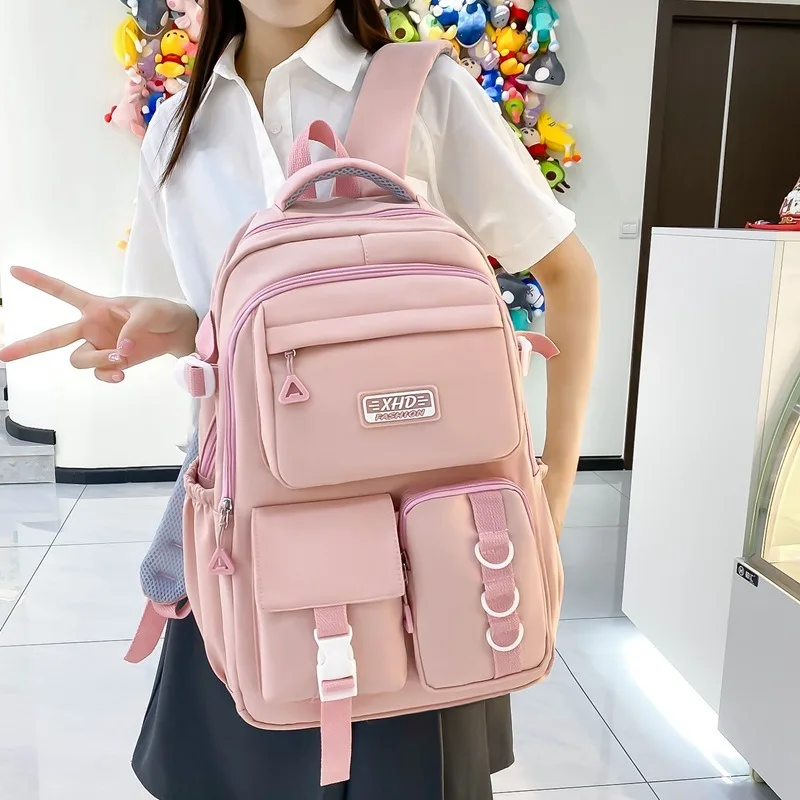 

Solid Colour Simple Women Travel Backpack Bookbag Female Multi-pocket Casual Shoulder Backpacks Schoolbag for Teen Girl Rucksack