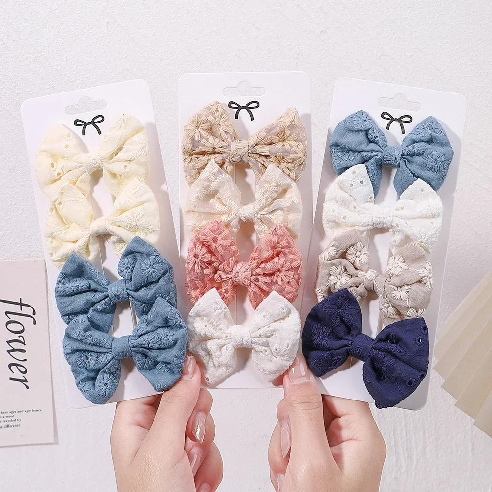 4Pcs/Set Sweet Hair Bows Hair Clip Children Lovely Bowknot HairPin for Baby Girls Hair Accessories Print Hollow Hairgripe Gift