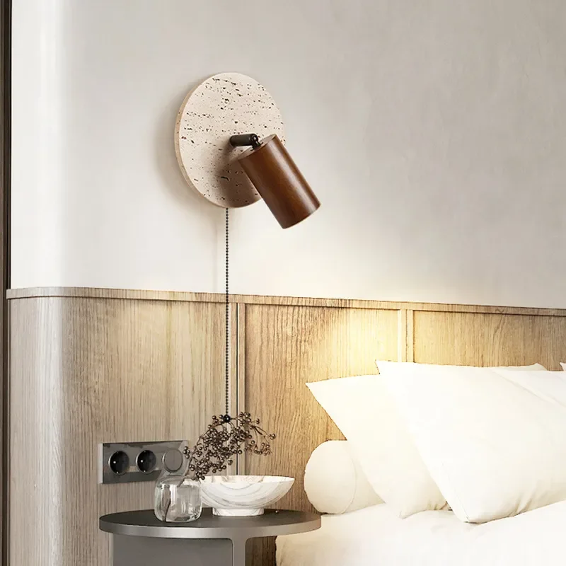 for New Yellow Travertine Wall Lamp Medium Antique Style with Switch Rotatable for Master Bedroom Bedside Reading Study