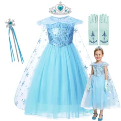 Disney Frozen Elsa Queen Kids Cosplay Princess Dresses for 2-10 Years Old Girls Fancy Party Girls Dress Up Carnival Prom Costume