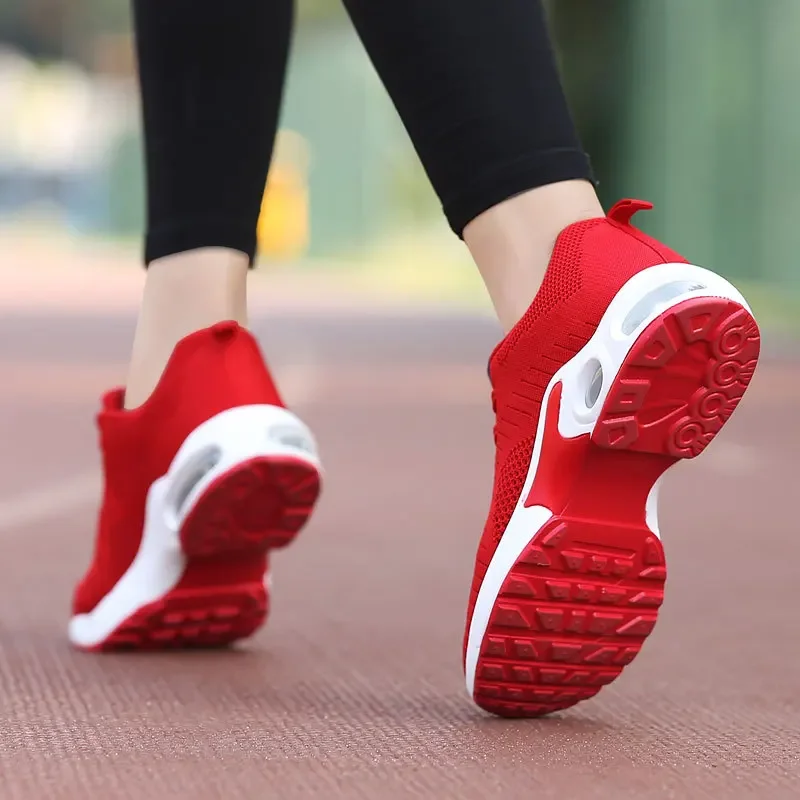 Red Women\'s Shoes Mesh Sneakers for Women Breathable Platform Walking Shoes Light Tennis Shoes Ladies Athletic Training Footwear