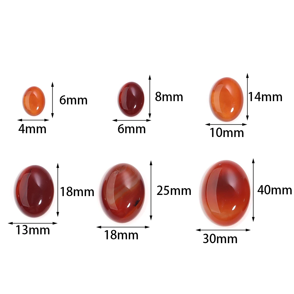 2/5/10Pcs Natural Stone Cabochon Oval Flatback Red Agate Beads Spacer Stone Cabochon for DIY Jewelry Making Ring Pendant Finding