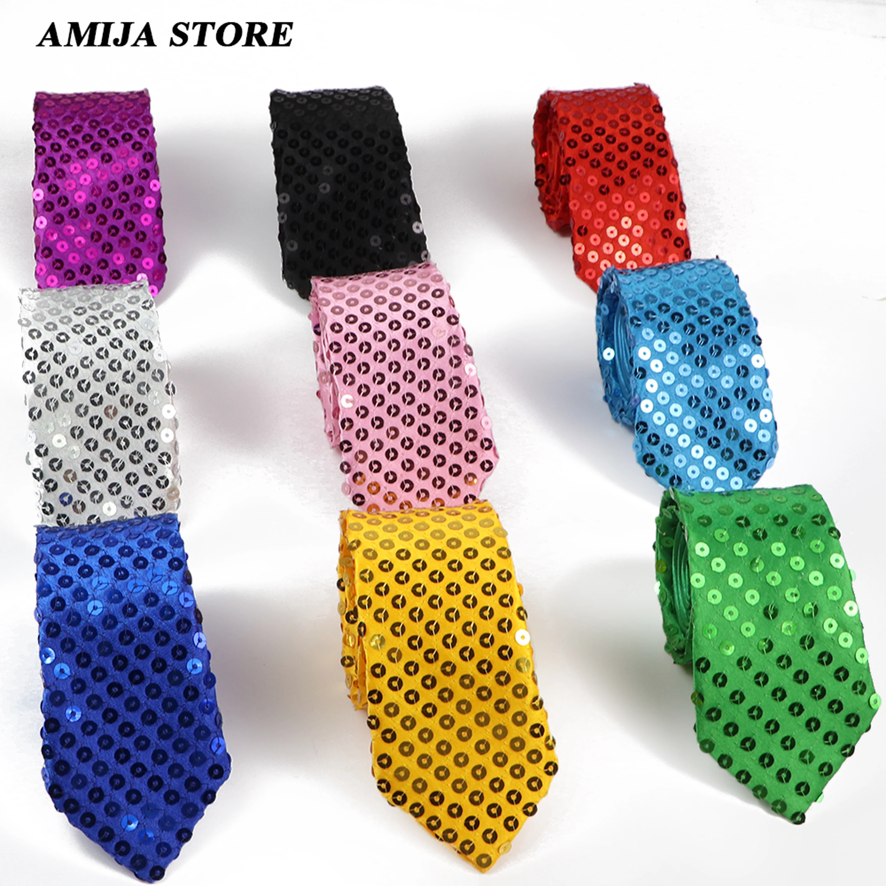 

Shiny Sequins Neck Ties Men Women Stage Black Pink Blue Glitter Performance Prom Paillette Accessories Fashion Party 5cm Necktie