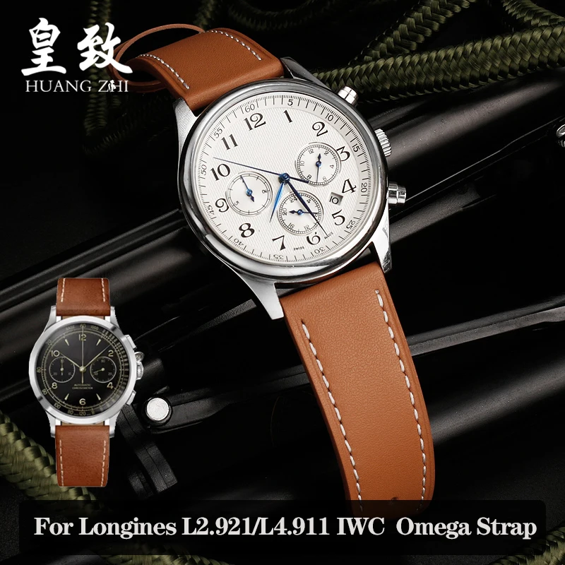 High Quality Plain Leather Watchband For Longines Creator L2.921 L4.911 IWC Omega Genuine Cowhide Watch Strap 20mm Black Brown image 2