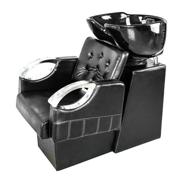 Comfortable  Leather Salon Sink Shampoo Bowl Chair with Ceramic Rotatable Wash Basin for Salon Furniture