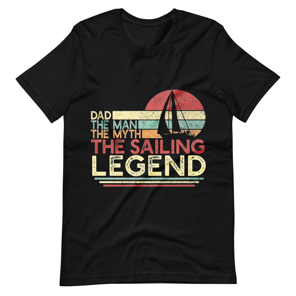 Dad The Man The Myth The Sailing Legend Retro Sunset Print T Shirt Men Cotton Tee Sailor Father Casual Boating Sports Gift Tops
