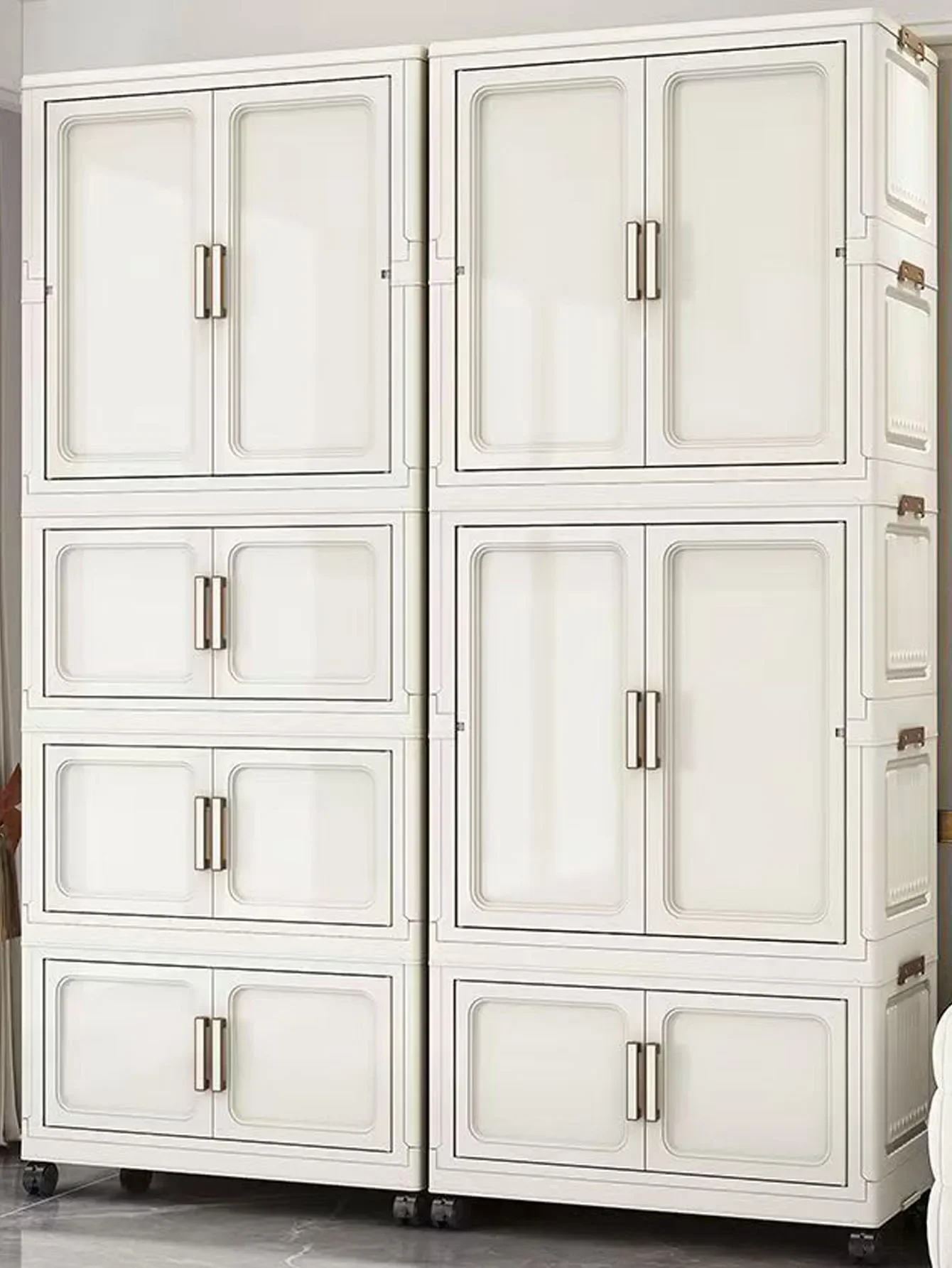 Foldable Multi Layer Storage Box Bedroom Clothing Double Door Storage Cabinet Cream Living Room Books Snacks Foldableing Cabinet