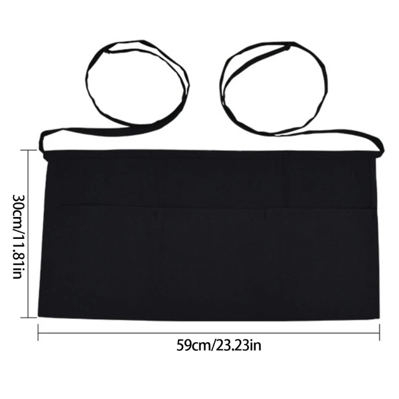 Server Apron Heavy Duty Polyester 3 Compartment Pocket Stainproof Waist Apron Service Industry
