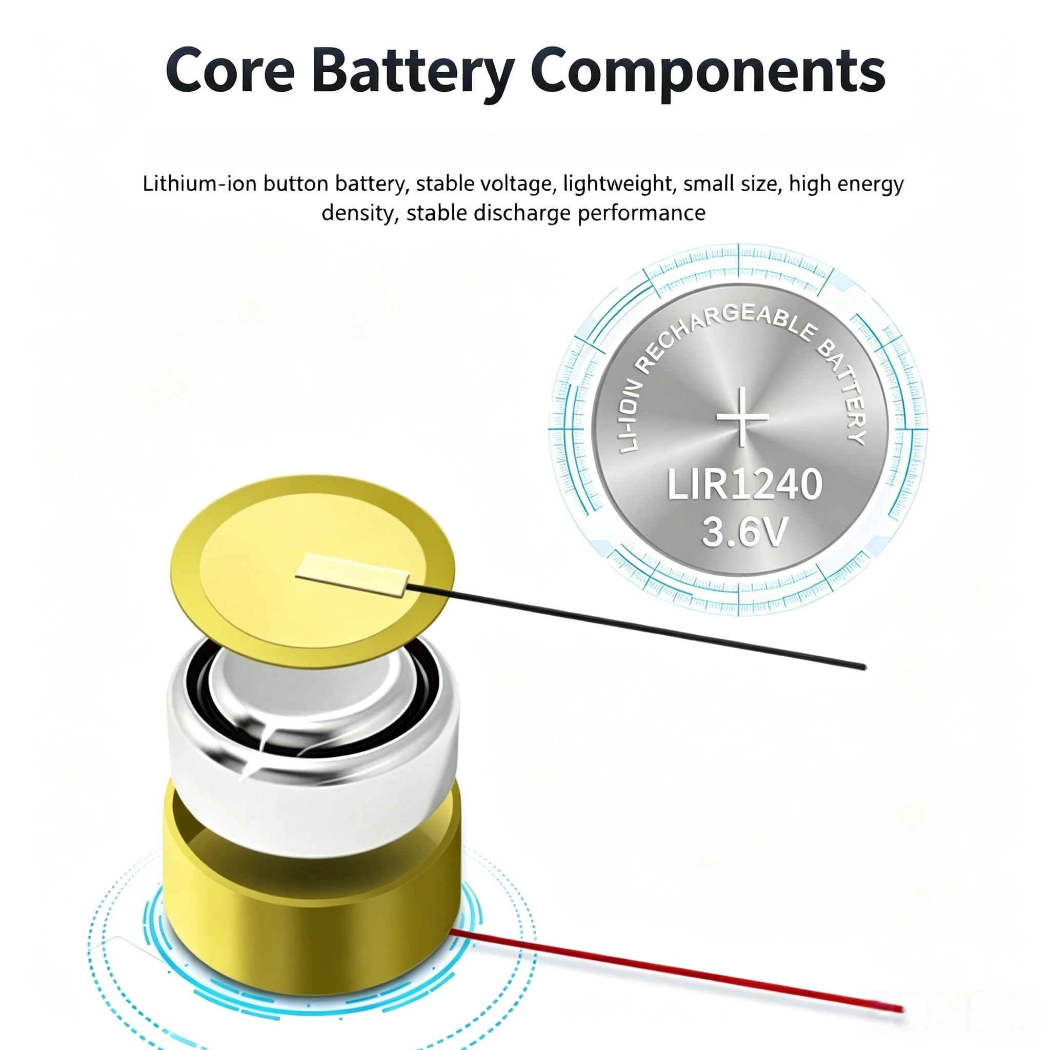 2-10PCS LIR1240 With Line Lithium Battery For Bluetooth Headset Mouse Welding Wire 3.6v Rechargeable Batteries