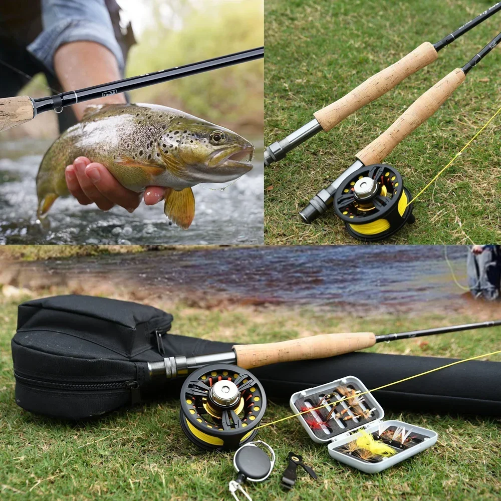 Goture Fly Fishing Rod Set 5/6 7/8 9FT Carbon Fiber Fly Rod with Line Lures Reel for Trout Carp Fishing Tackle with PVC Tube