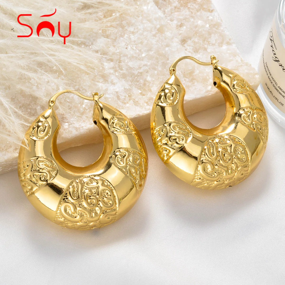 Charm Big U Shape Ear Buckle for Women Girl 18k Gold Plated Circle Hoop Earrings Engagement Party Fashion Jewelry Free Shipping