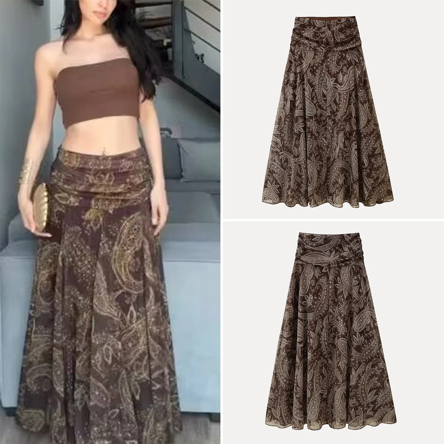 

Новая осенняя женская юбка миди Sweet Personali с большим оборотным подолом из шифона с принтом, модель Z Stand Fit, для повседневной носки