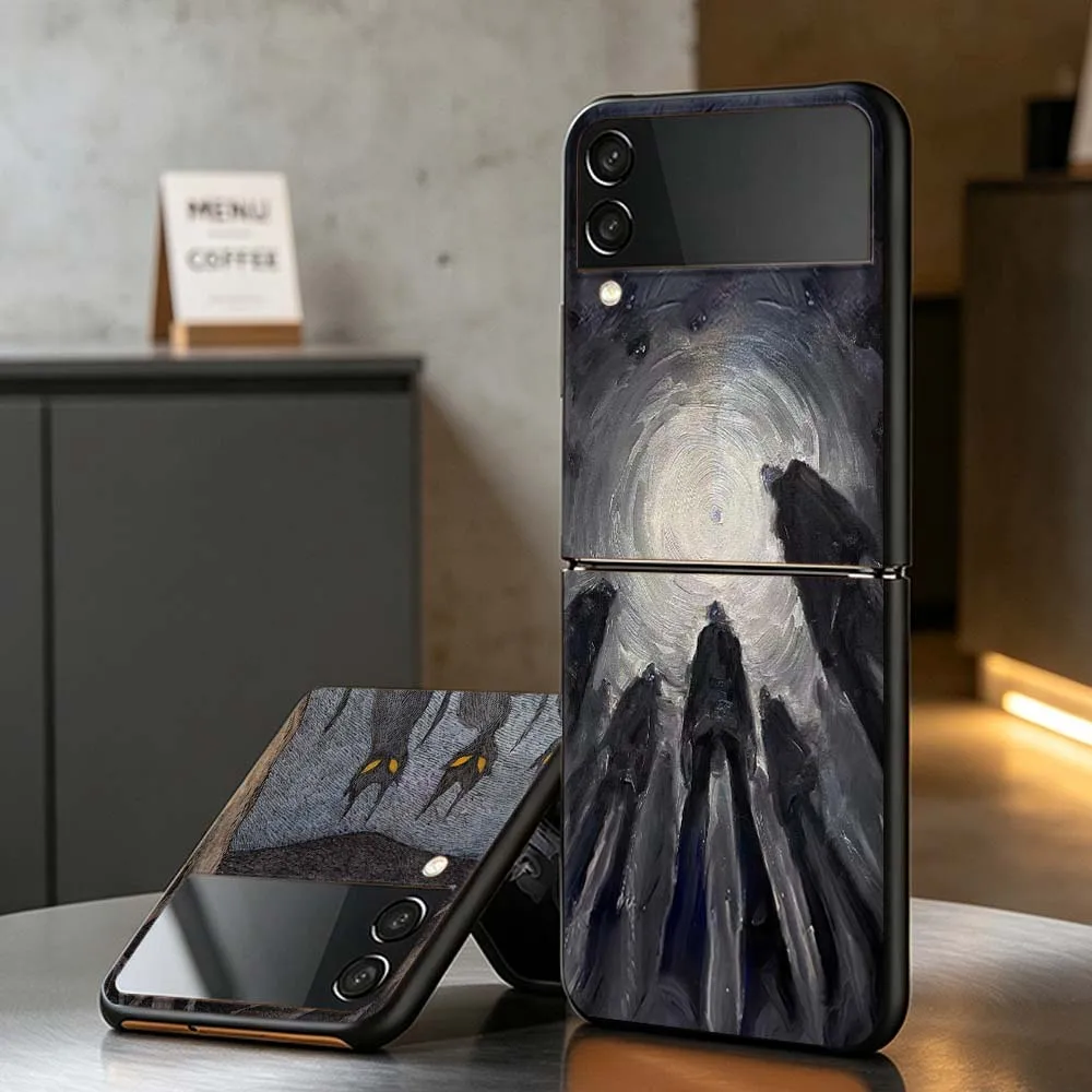 Dark Tower Spiral Light PC Foldable Hard Phone Case For Samsung Galaxy Z Flip 3 4 5 6 7 8 5G Non-slip Shockproof Black