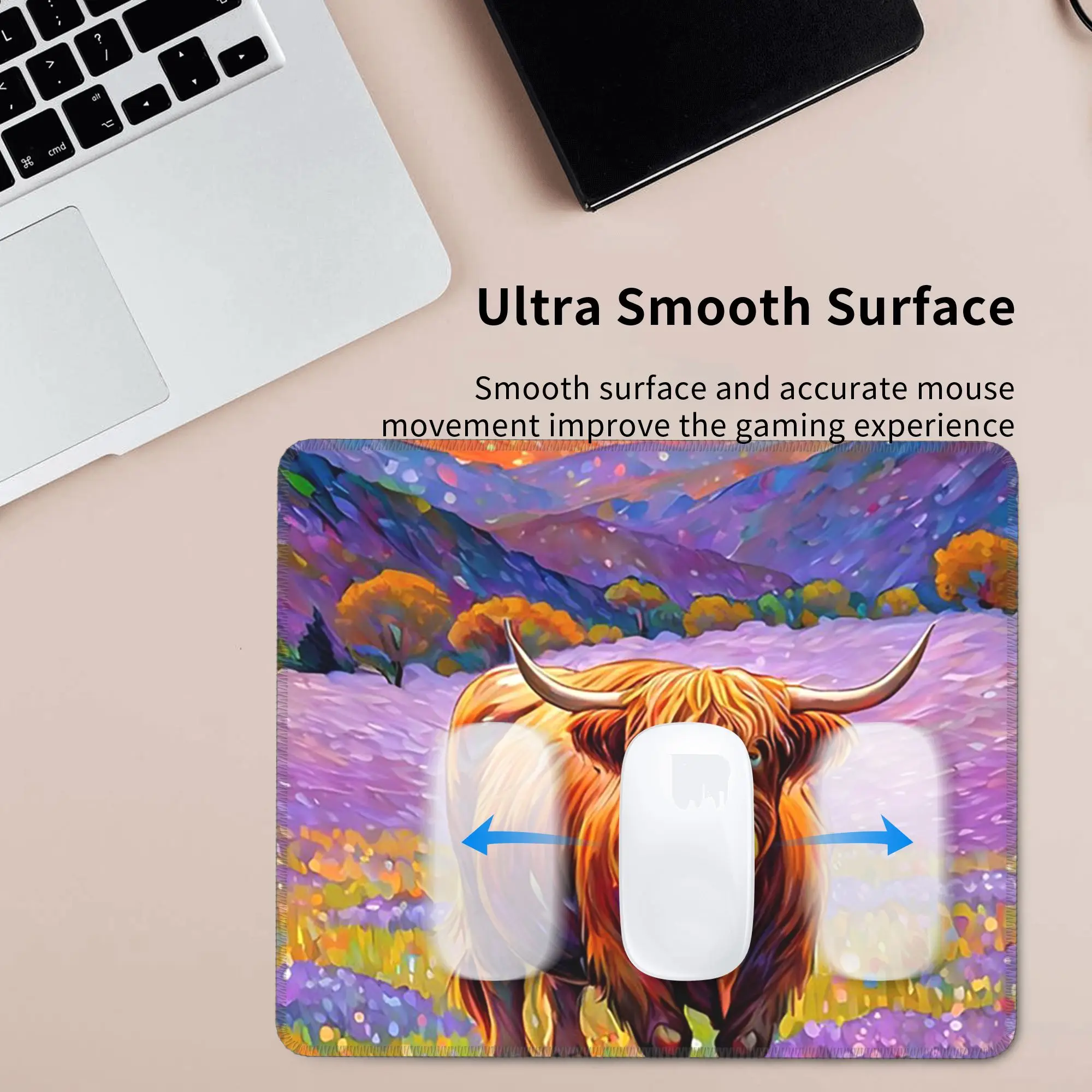 Highland Cow In Forest Night Mouse Pad Computer Keyboard Mouse Mat Gaming PC Laptop Desk Mat Office Accessories Table Mats