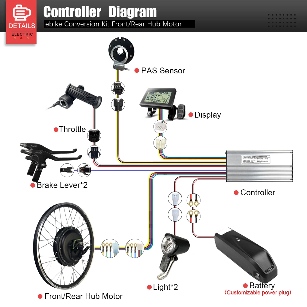 52V 2000W Electric Bike Conversion Kit 20/26/27.5/29 inch Ebike Brushless Gearless Rear Hub Motor Wheel For Ebike Conversion Kit