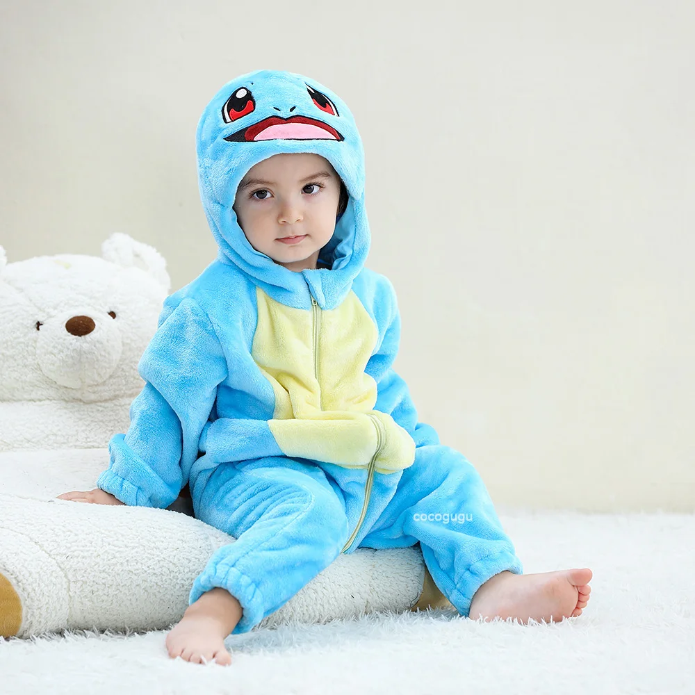 Boys Girls Squirtle Costume 0-3 Y Baby Romper Anime Pokemon Cosplay Kigurumi Blue Cute Pajama Onesie Halloween Animal Clothes