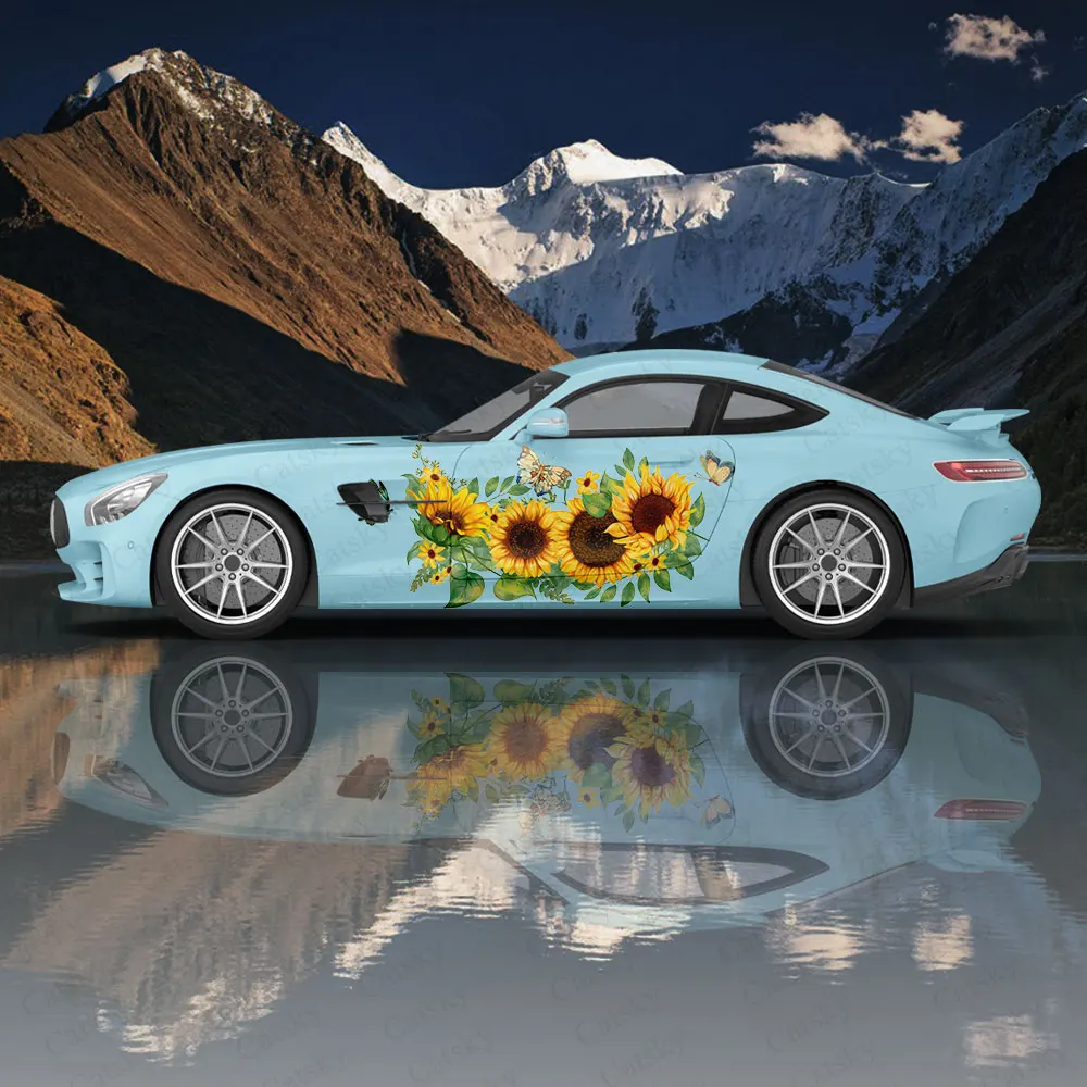 Butterfly & Sunflower Car Body Sticker Itasha Vinyl Car Side Decal Sticker Body Sticker Car Decor Sticker Car Protective Film