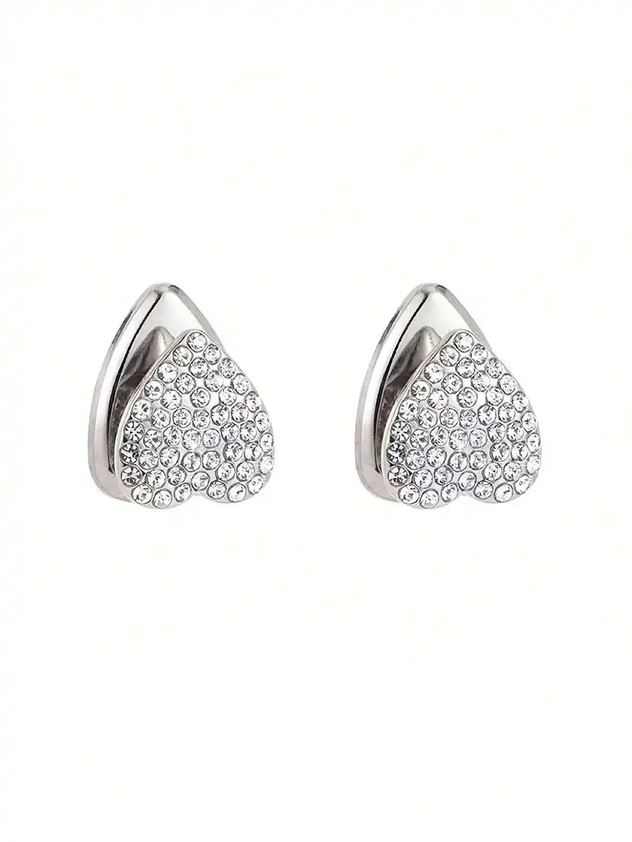 1-2pcs Multicolor Heart-Shaped Mini Rhinestone Decor Car Hanging Hook, Rhinestone Alloy Adhesive Accessories
