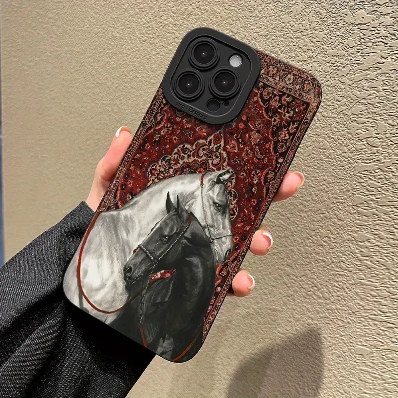 

Vintage Black And White Horse Pattern Phone Case For iPhone 17 Air 16 15 14 13 12 11 Pro Max X XR XS Max 7 8 Plus SE2 Back Cover