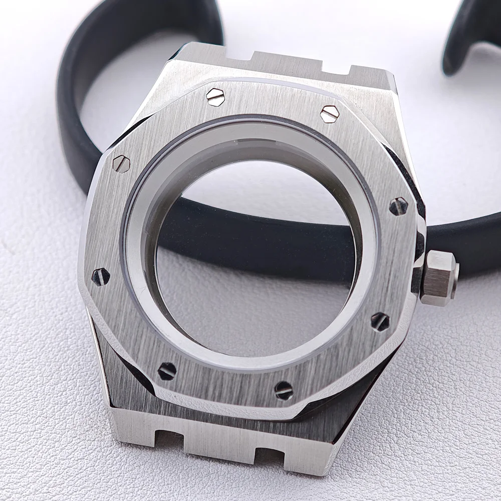 

Slivery Steel Case Men's watches case fit NH34 NH35 NH36 Movement case Sapphire Glass Watch Box 28.5mm Dial