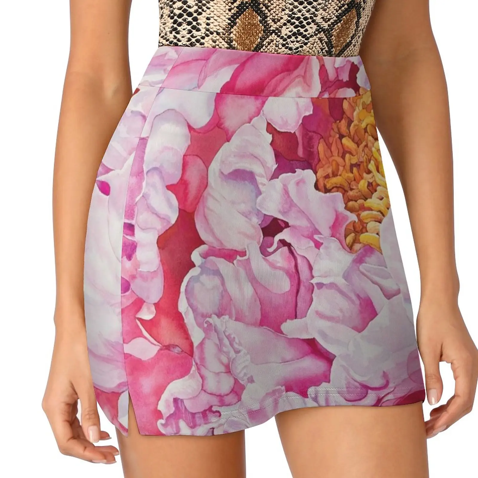 

Pink Peony Watercolor Women's skirt Mini Skirts A Line Skirt With Hide Pocket Watercolor Pink Peony Peonies Flower Floral