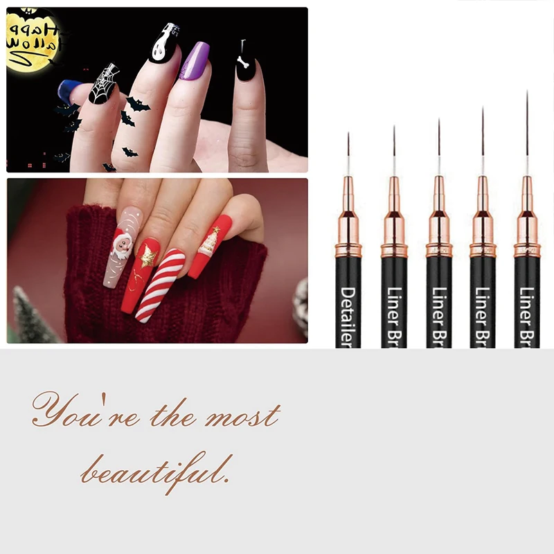 5-teiliges Nail-Art-Liner-Stift-Set, Nagelwerkzeuge für lange Linien und feine Details, geeignet für UV-Gel-Malerei, Pinselgrößen 4/8/12/20/ – Detail 4