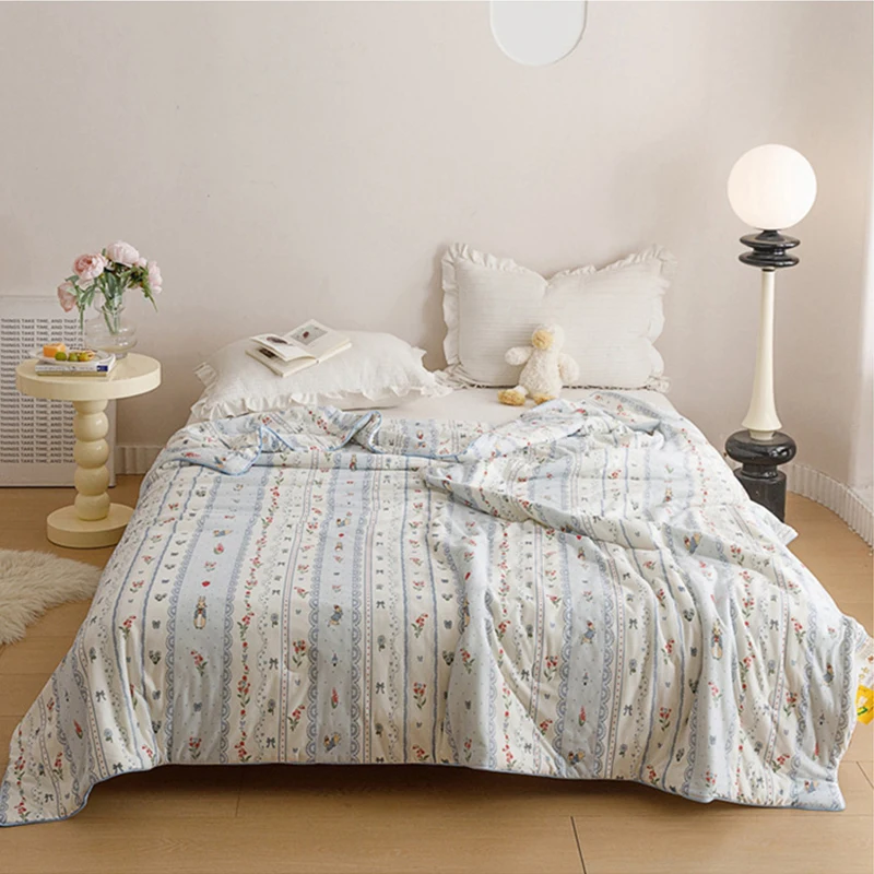 Summer Cool Quilt Soybean Fibre Quilt Soft Cotton Knitted Blankets Bedding Washable Air-conditioning Children Adult Quilt Plaid