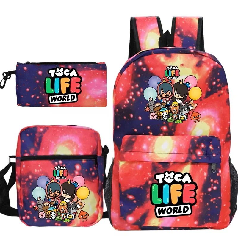 3pcs Set Toca Life World Backpack Students Cartoon School Bags Boys Girls Rucksack Toca Boca Children Back Packs Travel Mochila