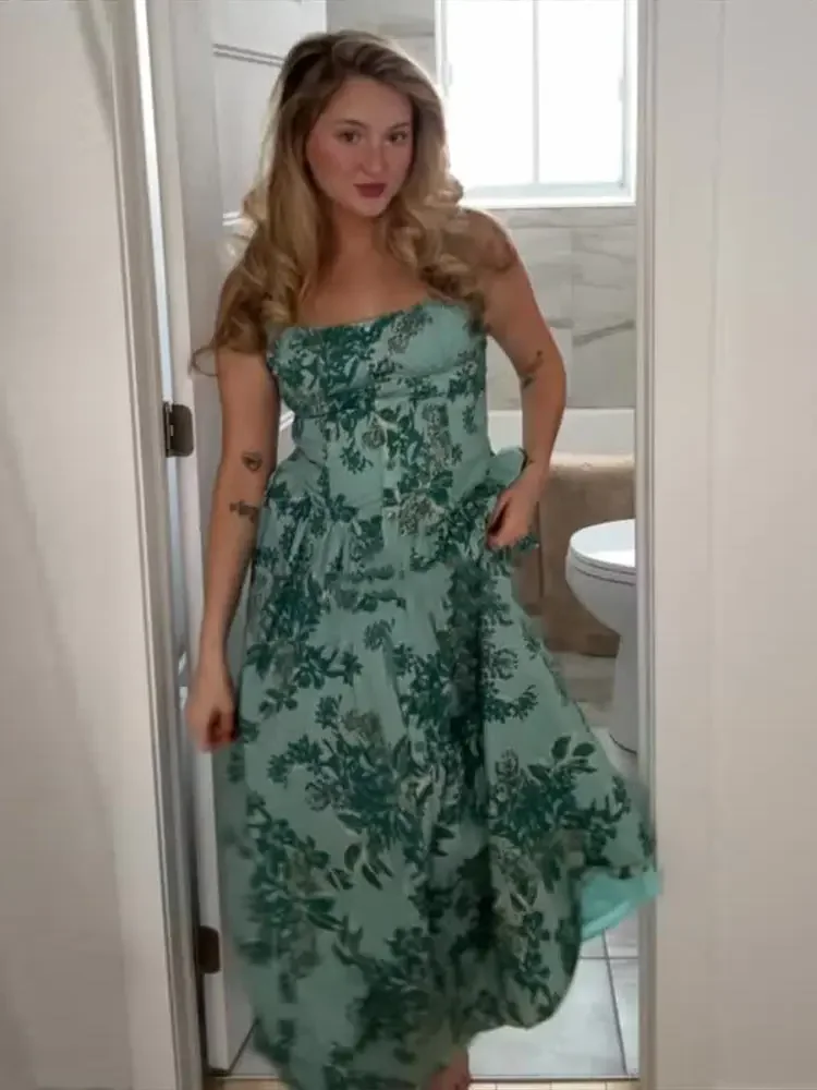 Abito lungo da donna stampato sexy Elegante abito aderente con spalle scoperte senza maniche patchwork femminile 2025 Summer Lady Vestdios