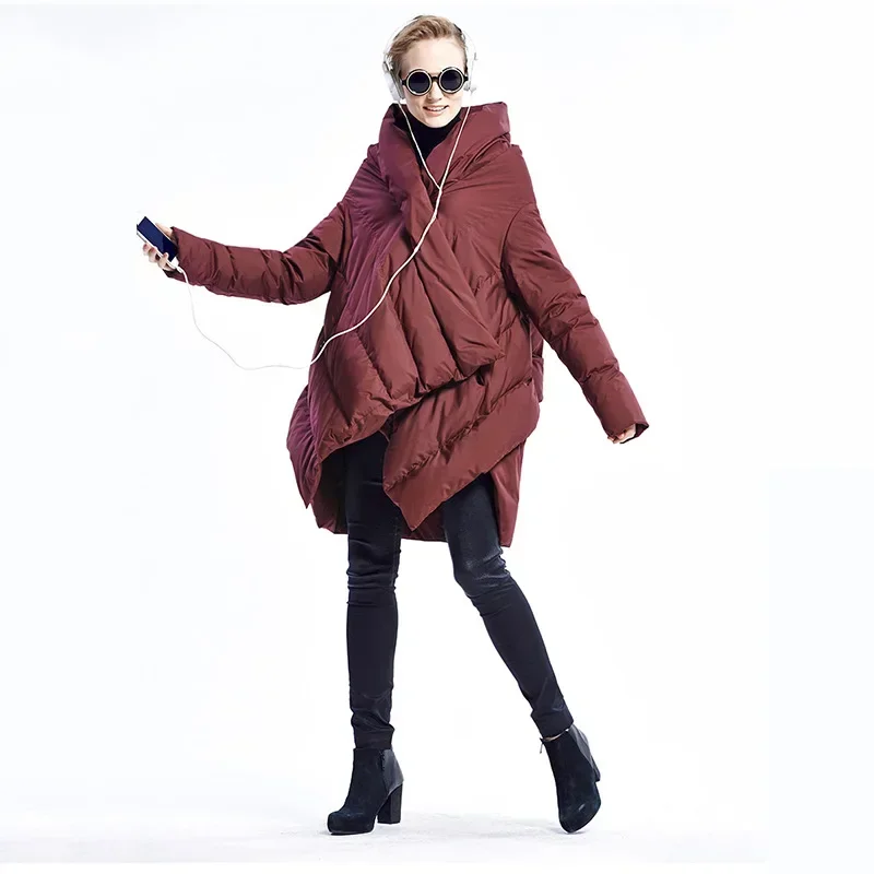 Long Down Thickened Loose Womens Cotton-padded Jacket Shawl White Duck Down Womens Down Coat