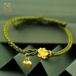 Plated Color Gold 24K 999 Bracelet Women's Year of Life Lotus Lotus Flower Transfer Beads Hand-woven Hand Rope Gold Gift Jewelry