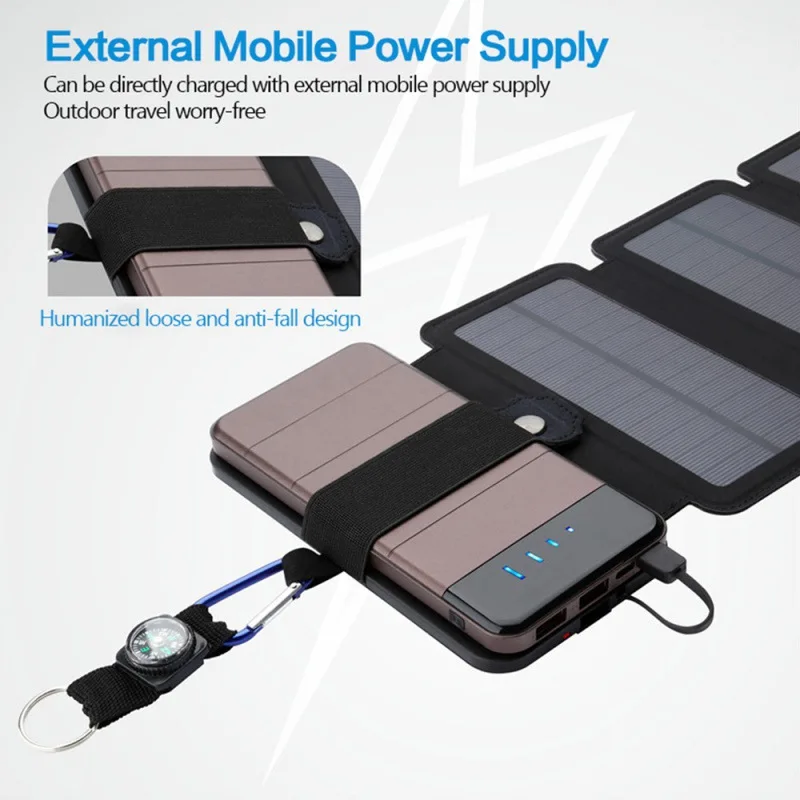 Survival Multitool Outdoor Portable Solar Panel Charger 5V  Hiking Tactical Accessory Travel Self-defense Power Bank