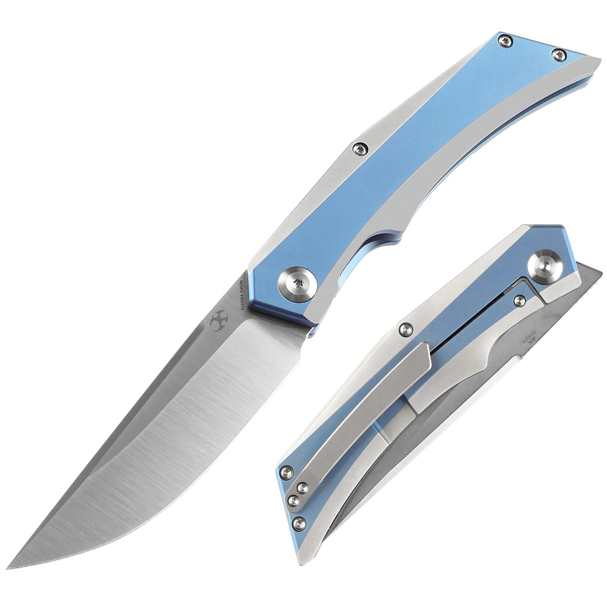 Kansept Naska K1035A3 Satin CPM-S35VN and Blue Anodized and Plain Titanium Handle  APK Designed Useful Outdoor Camping Tools