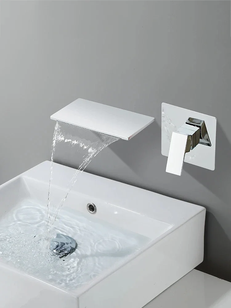 Hot melt pre embedded concealed waterfall style washbasin faucet, cold and hot concealed embedded in wall facing basin, washbasi