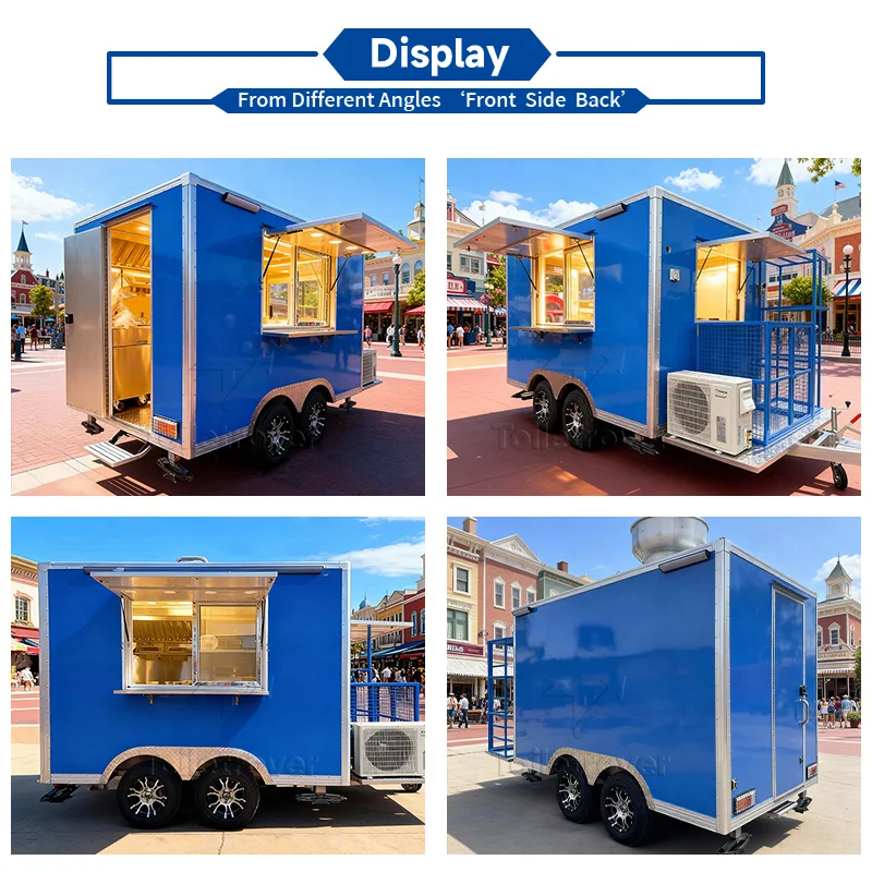 Street Mobile Food Trailers Waffle Crepe Dessert Food Trailer Ice Cream Pull Along Food Truck with Full Kitchen and Bathroom