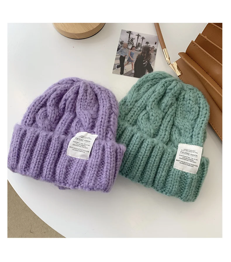 Winter Beanie Hat for Women Knit Cap Ins Fashion Keep Warm Wool Couple Cap Lady Thread Knitted Beanie Cold Twist Female Bonnet