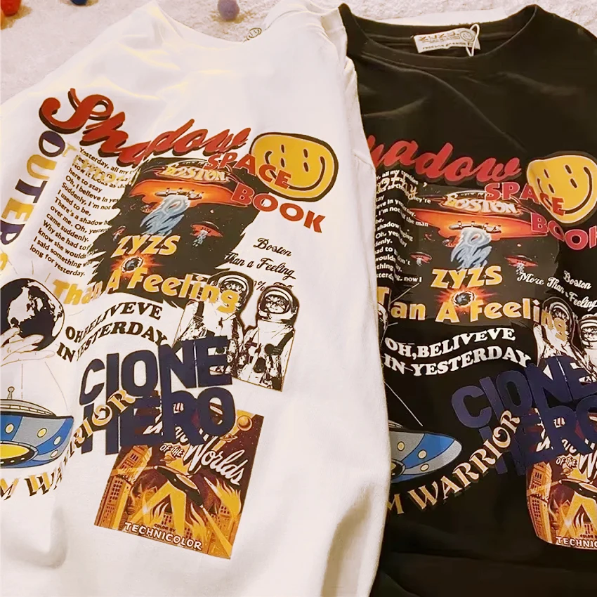 

Harajuku T-shirt Women Alien Print Oversized T Shirt Hip-hop Short Sleeve Streetwear Tops Girl Female T-shirt Y2k Top