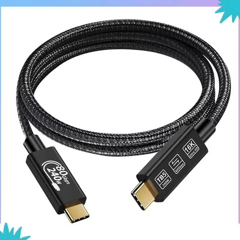 ABZW Thunderbolt 5 80Gbps USB 4.0 Type-C كابل تمديد البيانات 240 واط 16 كيلو كابل شحن سريع تخزين بيانات فائق السرعة لـ USB C Mo