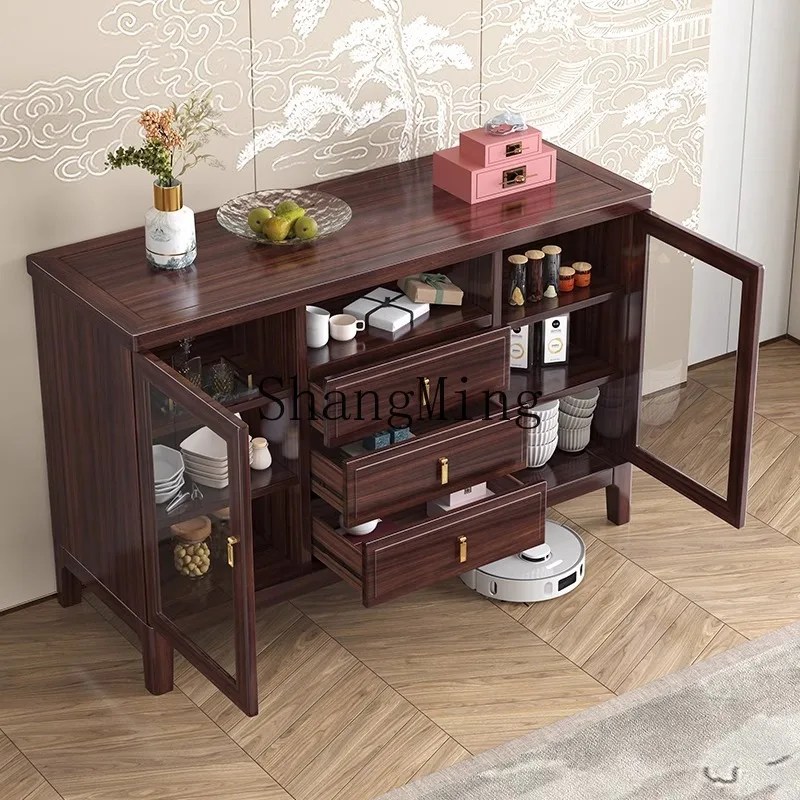 خزانة جانبية لتناول الطعام من الخشب الصلب على الطراز الصيني الجديد من HJ، بهو بسيط على الحائط، خزانة مدخل للتخزين الراقية