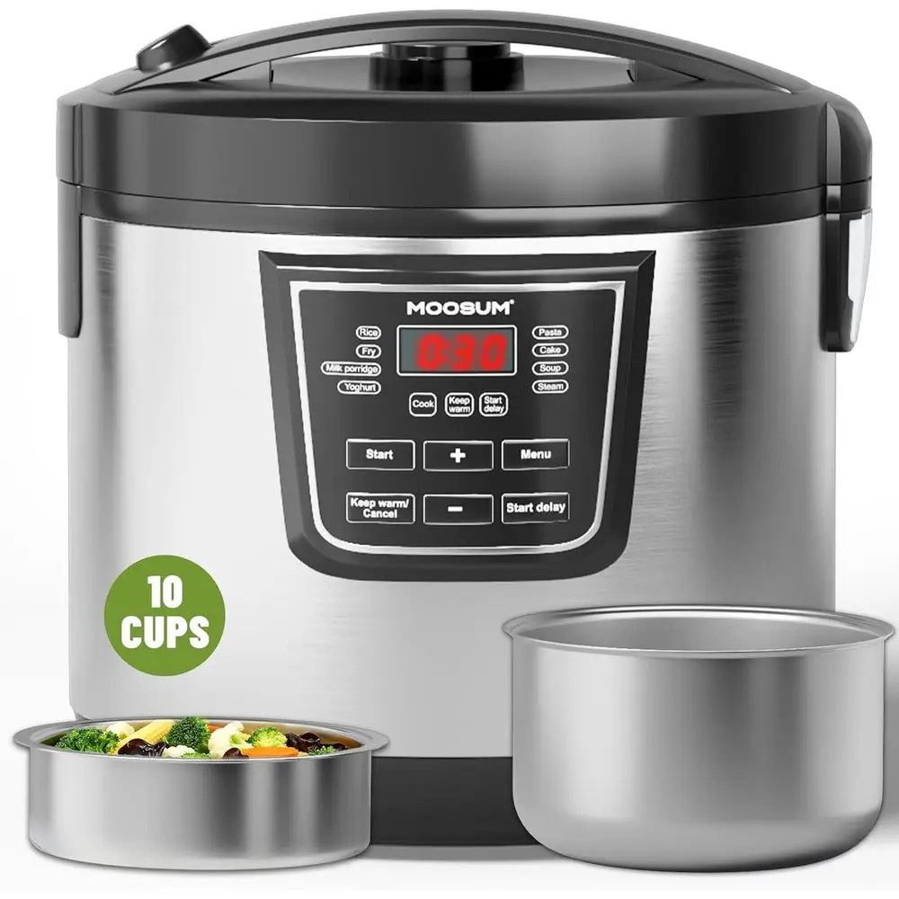 

20-Cup Rice Cooker with 8-Cup Uncooked Capacity, Stainless Steel Pot and Steamer, Removable Inner Lid, Silver