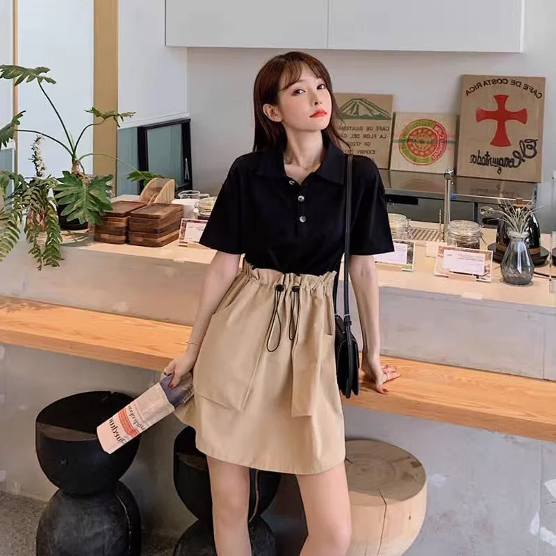 

Летнее платье-футболка больших размеров в корейском стиле, прикрывающее бедра, для повседневной носки, А-силуэт, миди, для женщин больших размеров