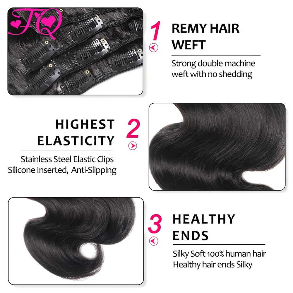 Body Wave Human Hair Clip in Extensions 120g Full Head Clip ins for Women 100 Unprocessed Brazilian Virgin Human Hair Black 8Pcs