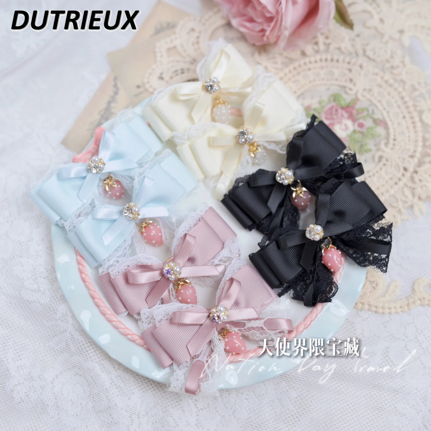 Japanese Cute Mass-Produced Barrettes a Pair of Hairclips Horsetail Headwear Lolita Headdress Princess Bowknot Accessories