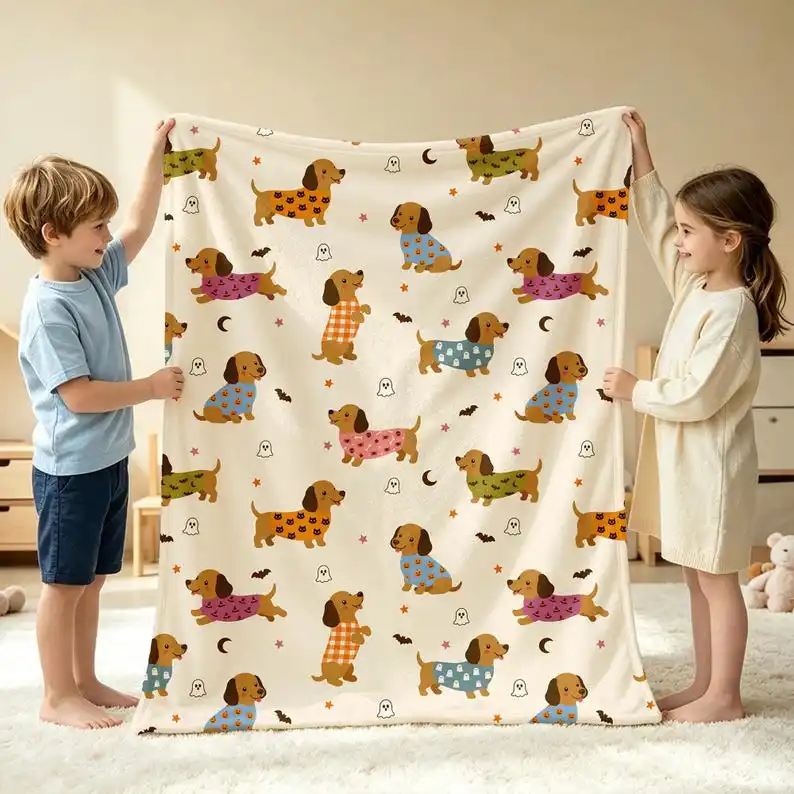 Halloween Costumed Dog Throw, Ghost Puppy Flannel Blanket, Cartoon Cozy Sofa Blanket, Halloween Gift for Dog Lover