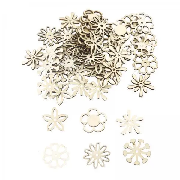 Unpainted Wood Flower Slices Handmade DIY Blocks Hanging Decoration for Painting Drawing Crafts and Children Learning