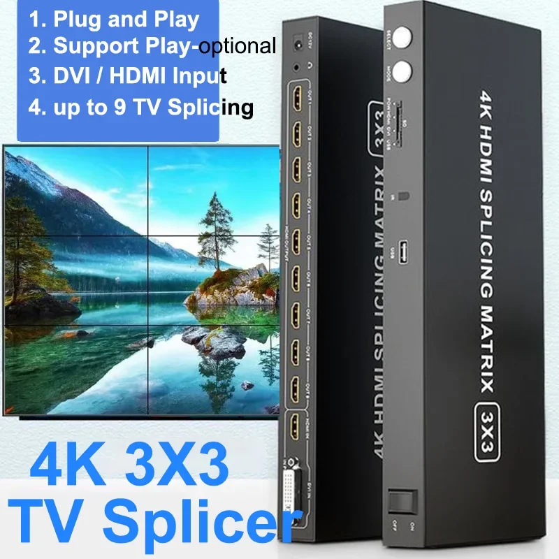 

4K 3x3 DVI HDMI Video Wall Controller 2X3 2X2 Multi Monitor Splicing Processor TV Splicer VS SD Card USB U Flash Drive Player